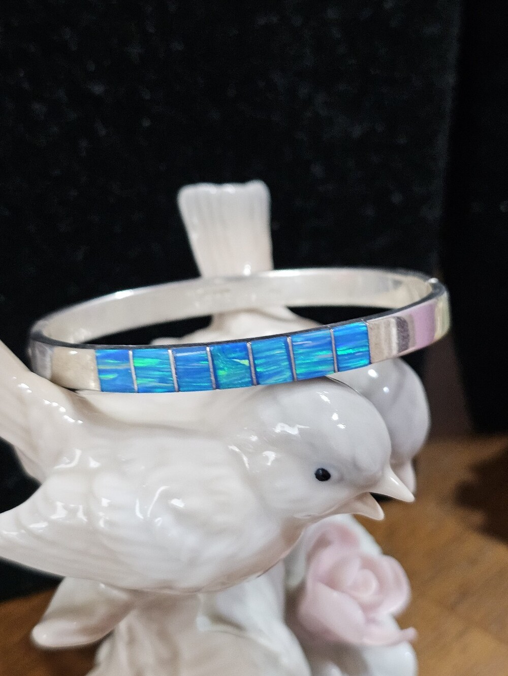 Sterling Silver Inlay Fire Opal Clamper Cuff Bracelet Mexico 925